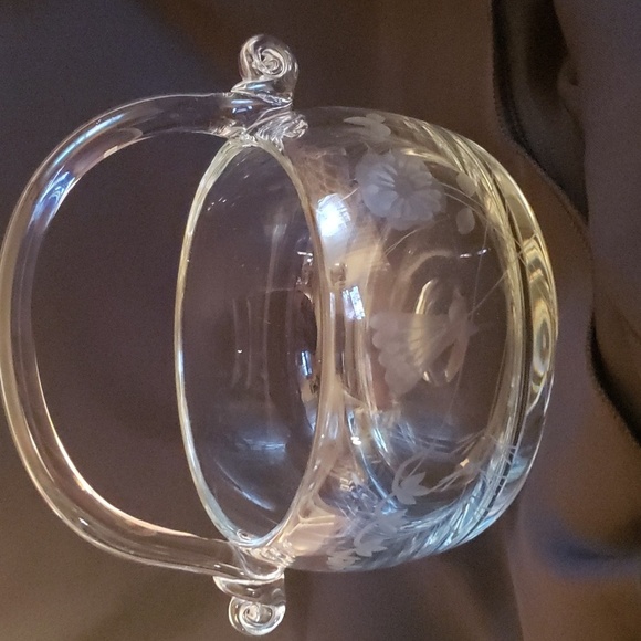Vintage Lead Crystal Glass Basket with Etched Floral Design - Picture 1 of 8